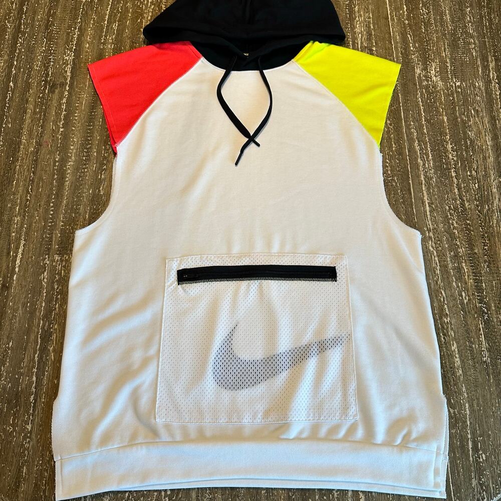Nike Dri-Fit Sleeveless Colorblock Hoodie Mesh Pouch Pocket White Men’s Size M